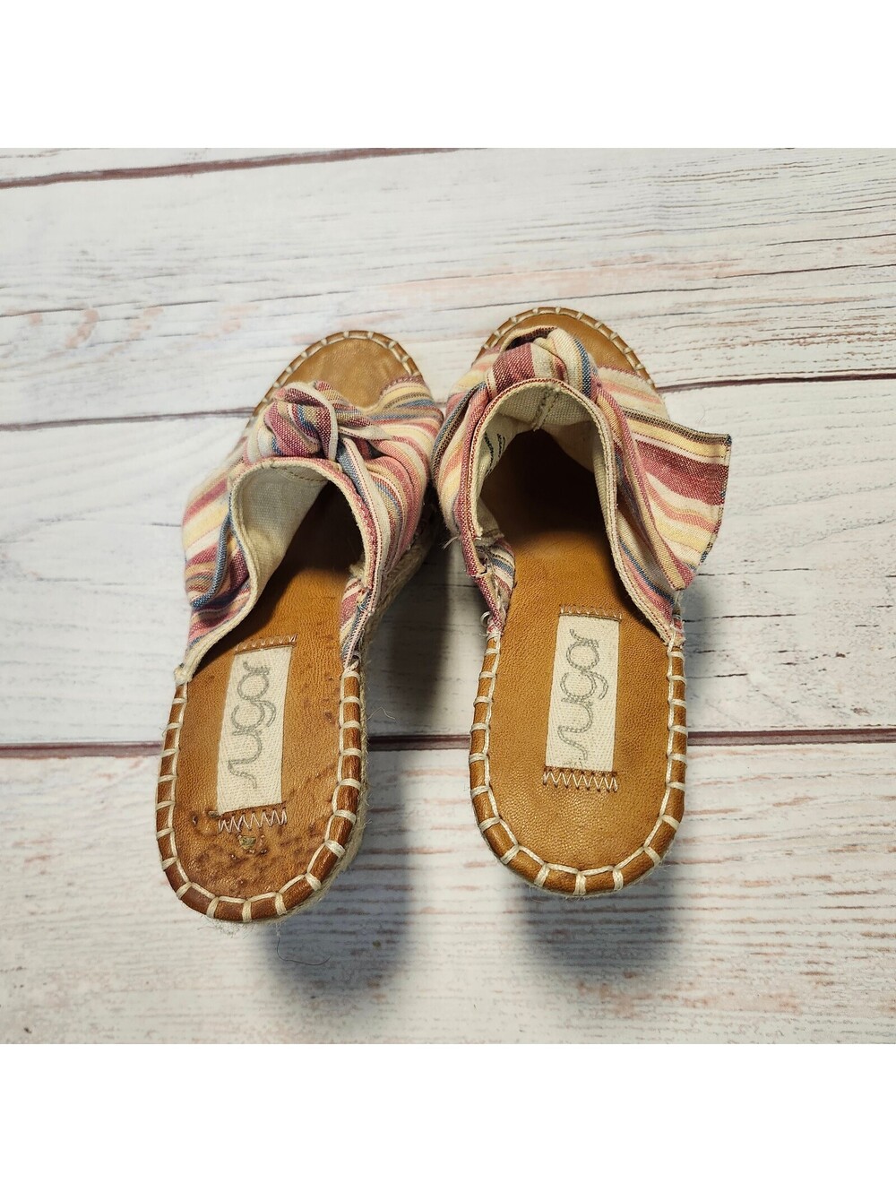 Sugar womens striped espadrille wedge slide sandals size 9.5 - Picture 8 of 9